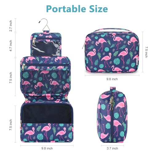 Mossio Hanging Toiletry Bag with Sturdy Hook - Large Portable Cosmetic Makeup Travel Organizer for Men & Women - color: Navy Flamingo