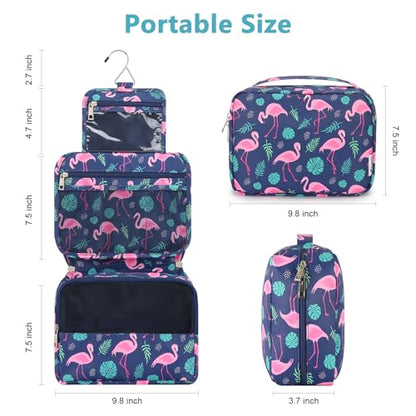 Mossio Hanging Toiletry Bag with Sturdy Hook - Large Portable Cosmetic Makeup Travel Organizer for Men & Women - color: Navy Flamingo