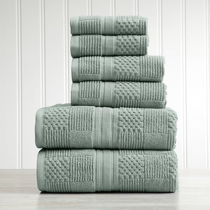 Springtree Home 100% Cotton Bathroom Towel Set | 6 Piece Set - Green Towels | Geometric Textured Design | Absorbent & Quick-Dry | Oeko-TEX® Standard 100 Cotton | Myla Collection - Eucalyptus - color: Eucalyptus, size: 6 Piece Set