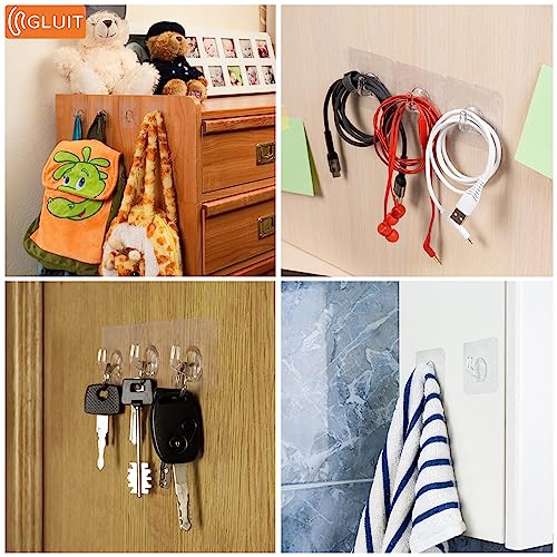 GLUIT Adhesive Plastic Clear Utility Hooks Transparent Hook for The Drill-Free Wall 20 pcs
