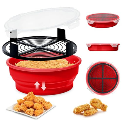 FJNATINH Collapsible Batter Bowl - Mess Free Better Breader Shaker Bowl with Lid Breading Shaker Container - Great for Fried Fish, Fried Chicken, Onion Rings, Wings & More,Bright Red - color: Cardinal Red