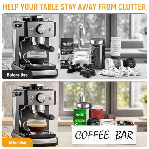 Coffee Station Organizer with Handles, Metal Coffee Bar Accessories Organizer for Countertop, Pod Holder Basket for Sugar Tea - White Table Decor - style: White -4 compartments