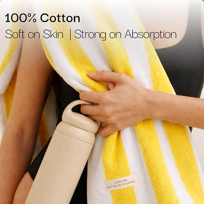 Salt Earth Cotton Striped Beach Cabana Towel, 4 Pack - 30"x60" Quick Dry Towels, Pool Essentials, Travel, Gym & Bathroom Towels, Oversized Beach Vacation Essentials, Lemon Yellow - color: Lemon Yellow-1, size: Pack of 4