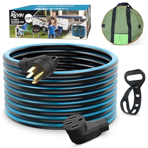 50 Amp 25 Feet RV/EV Extension Cord, Heavy Duty STW Cord with Cord Organizer and Storage Bag, NEMA 14-50P/R Standard Plug Suit for EV Charging and RV Trailer Campers, ETL Listed(Black&Blue)