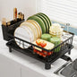 Dish Drainer Rack with Drip Tray, Sink Dish Drainer with Drainage Spout, Stainless Steel Dish Drying Rack with Cups, Utensil & Cutting Board Holders for Kitchen Counter Space-Saving, Black - color: Black