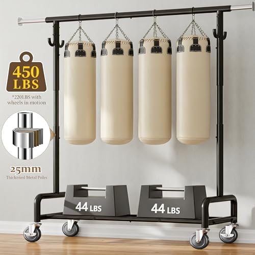Raybee 75" W Heavy Duty Clothes Rack Load 450 LBS, Metal Garment Storage with Shelf, Lockable Wheels & Anti-Slip Stoppers, Rolling Clothing Rack for Bedroom Laundry Room, Black - color: Black, style: Rod Shelf