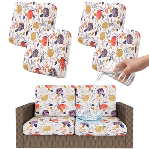 Smiry Waterproof Patio Cushion Covers, Stretch Outdoor Couch Slipcovers Replacement Washable Furniture Protector Sofa Chair Seat Cover for Dogs and Pets (4 Pcs, Orange) - color: Orange, size: 4PCS