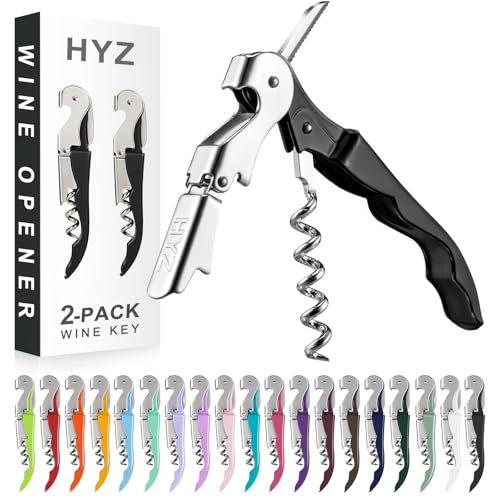 HYZ 2-Pack Wine Opener Waiter Corkscrew, Professional Wine Key for Servers, Bartender, with Foil Cutter, Manual Wine Bottle Opener Double Hinged (Black) - color: Black