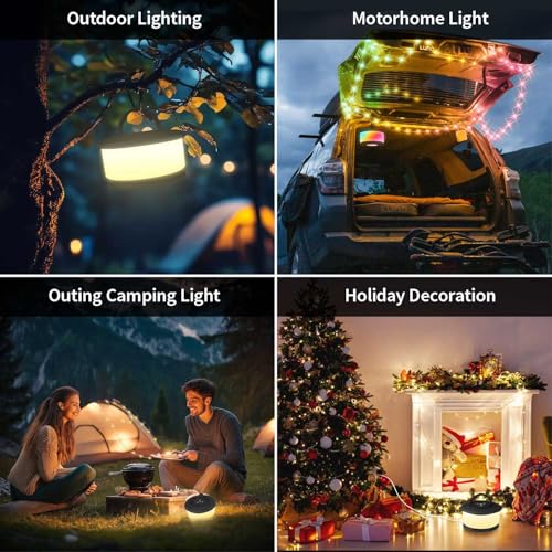 2pcs Camping String Lights,2 in 1 Upgraded 32.8FT Rechargeable Tent Lights String with 19 Lighting Modes,Quick Storage camping lights，Portable LED Lamp for Bedroom Yard Decor Christmas (Black) - style: Black(2 Pack)
