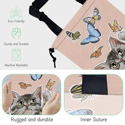 Cute Cat Car Garbage Bag,Flying Butterflies Waterproof Small Car Trash Bag Hanging Back of Seat,Drawstring Hanging Car Trash Bag with Adjustable Buckle for Car Accessories - color: Cute Cat