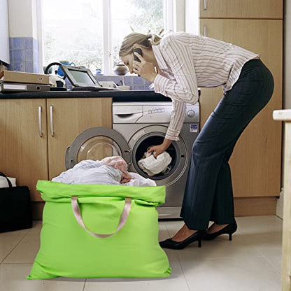 Cotton Canvas Laundry Bag with Handles & Drawstring Straps, Heavy Duty Extra Large Laundry Bags for Laundromat and Household, 25.5x34 Inch, Green - color: Green