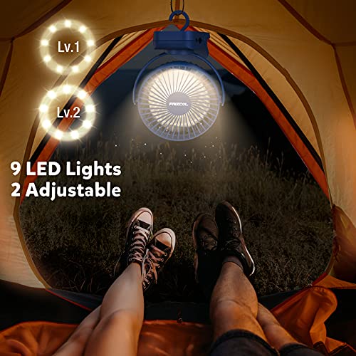 Clip on Fan 65 Hours Portable Desk Fan Rechargeable with LED Lights & Hooks 12000 Capacity Battery Operated Fan with Clips Small Desk Fan Mini Fans for Tents Travel Outdoor Camping Golf Cart Stroller - color: Dark Blue