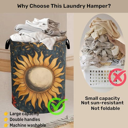 Gothic Sun Large Clothes Hamper Bag - Laundry Basket with Handles, Space Saving Foldable Design for Nursery - color: Gothic Sun