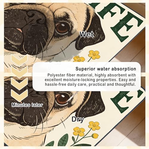 Nuxovilar Pet Dog Supplies Food Mat Pug-Inspired Polyester (23.62×17.71 inches) Bowl Water Spill Pad Feeding Essentials for Home, Kennel, Feeding Station - color: HC00144