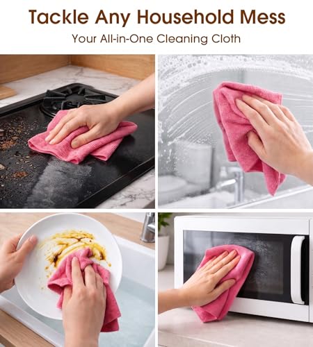 KitchLife Microfiber Cleaning Cloth Roll, 100 Pack - Tear-Away Microfiber Paper Towels, Lint-Free, Reusable, Washable for Kitchen, Car, Dishes, and Sensitive Surfaces (Pink) - color: Pink, size: 100 Pack
