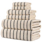 POLYTE 430 GSM Microfiber Quick Dry Lint Free Oversize Bath Towel Set, 6 Piece (Waffle Weave) - color: Light Beige/Black