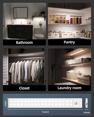 Under Cabinet Lights, Motion Sensor Light Indoor, Wireless Closet Lights, 3500mAh Rechargeable, Magnetic, 5 Levels Dimmable, Under Counter Lights for Kitchen (2 Pack) - size: 14.5inch