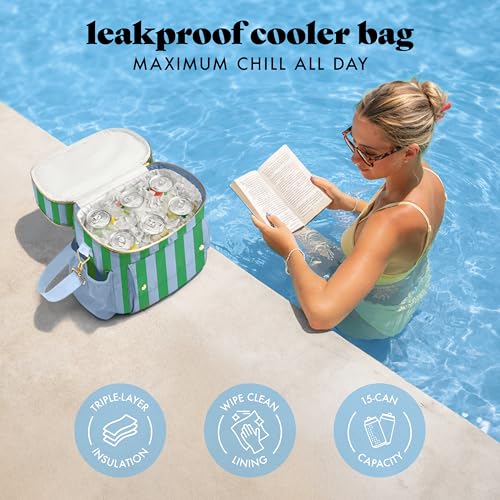 Fit & Fresh Sidekick Insulated Cooler Bag – Dual Compartment Leakproof Soft Sided Lunch Cooler, Small Cooler Bag with Crossbody Strap, 15 Can Capacity for Work, Beach & Travel, Coastal Cabana Stripe - color: Coastal Cabana Stripe