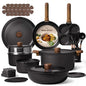 CAROTE 33pcs Pots and Pans Non Stick, Cookware Sets Detachable Handle, Induction Kitchen Pots and Pans,NonStick Cooking Set, Oven/Dishwasher/Fridge Safe, Space Saving, Mothers Day Gifts - color: Black, size: 33 Piece