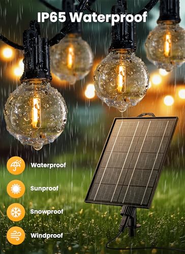 Brightown 108FT 52LED Solar String Lights Outdoor with Remote & USB Port, Shatterproof Bulbs, Dimmable & Timable, 3 Modes, Patio Lights Solar Powered with Mount Clips for Camping Backyard Garden Decor - size: 108FT