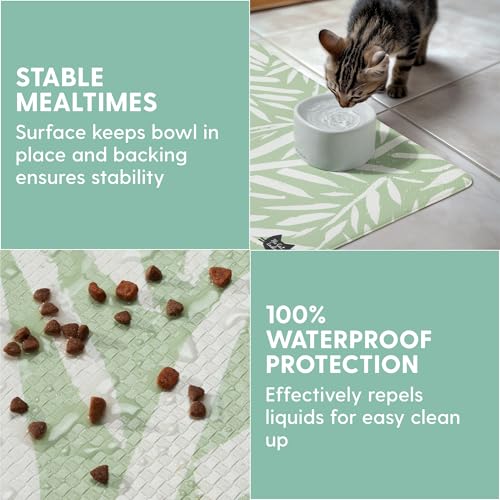 The Cat Ladies Cat Feeding Mat - Waterproof & Dishwasher Safe Small Pet Eating Placemat - Cat & Dog Food Mats for Food and Water Bowl - Protect Floors from Mess - Tropical Leaves - color: Tropical Leaves A