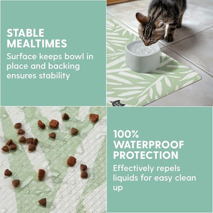 The Cat Ladies Cat Feeding Mat - Waterproof & Dishwasher Safe Small Pet Eating Placemat - Cat & Dog Food Mats for Food and Water Bowl - Protect Floors from Mess - Tropical Leaves - color: Tropical Leaves A