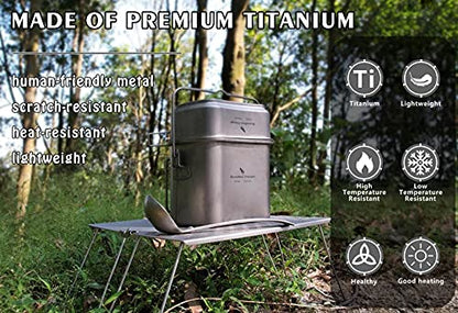 Boundless Voyage Titanium Mess Kit Hanging Pot Cup with Lid Folding Handles Outdoor Camping Cooking Set Ultralight Portable Tableware Cookware