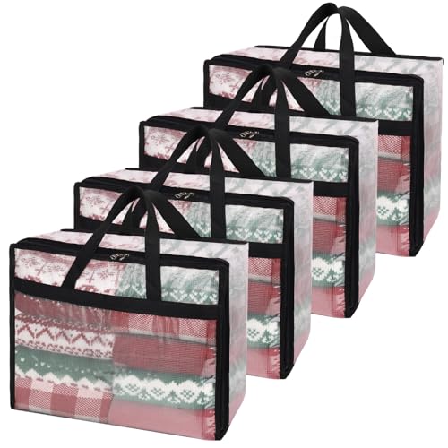 Fixwal Blanket Storage Bags With Zipper, 40L Mesh Clear Closet Organizers and Storage Containers for Bedding Duvet Comforter Underbed, 4 Pack - size: 40L