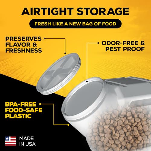 Vittles Vault Traditional Pet Food Storage Container For Dog Kibbles/Bird Seed/Oatmeal/Rice/Flour/Cereal, BPA Free Plastic, Sealed Airtight For Cat Food, Up To 60 lb, Made in USA, With Scoop, Gray - size: 60 Pounds