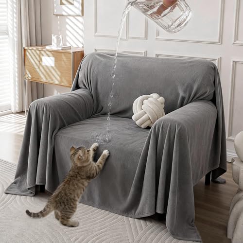 Waterproof Non Slip Armchair Couch Cover, Cat-Scratch Resistant Single Sofa Couch Covers for Dogs 1 Cushion, Accent Chair Couch Protectors Slipcovers, Couch Cover Blanket Throws,71" x 91",Grey - color: Grey, size: 71*91inch