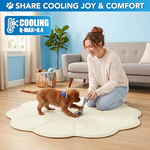 PetAmi Dog Cooling Mat, Flower Shape, Pet Pad with Cooling Nylon & Soft Fleece, Q-Max > 0.4 Reversible All Season Blanket for Dogs & Cats, Medium 44x44 in, Beige - color: Beige, size: Medium