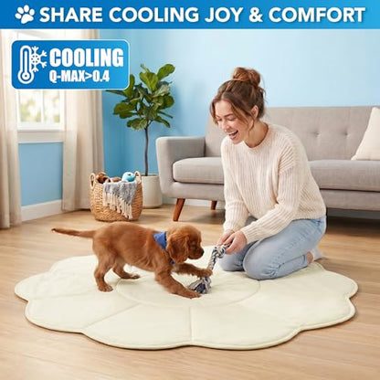 PetAmi Dog Cooling Mat, Flower Shape, Pet Pad with Cooling Nylon & Soft Fleece, Q-Max > 0.4 Reversible All Season Blanket for Dogs & Cats, Medium 44x44 in, Beige - color: Beige, size: Medium