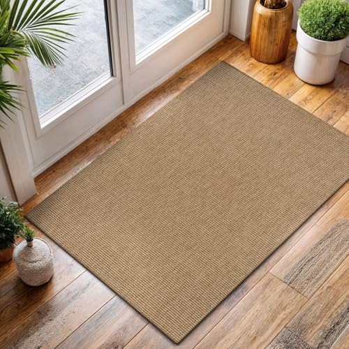 CAMILSON Easy Jute Rug 2x3, Indoor Outdoor Natural Color Farmhouse Area Rugs for Living Room and Kitchen Rug, Solid Boho Woven Design, Easy-Cleaning, Washable Outside Carpet Alfombras (2 x 3) - color: Basketweave/Natural, size: 2' x 3' (Rectangular)