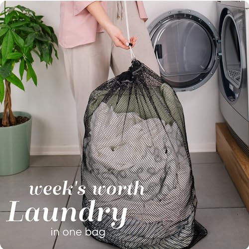 Handy Laundry Mesh XL Laundry Bag - Durable, Machine Washable with Secure Drawstring Closure - Perfect for College Dorms, Laundromats, Apartments (Black, Large 24" x 36") - color: Black