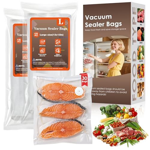 Reusable Vacuum Sealer Bags for Food – 30 Large (12 x 13 in) For Elxis Vacuum Sealer (Without Vacuum Sealer) - size: 30 -Large Bags (12x13 in)