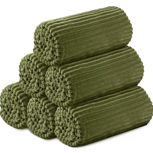 Buryeah 6 Pcs Flannel Throw Blanket Bulk 50 x 60 in Sleepover Blanket Outdoor Wedding Throw Lightweight, Oeko-tex Standard 100 Certified for Sofa Homeless Gifts (Army Green) - color: Army Green
