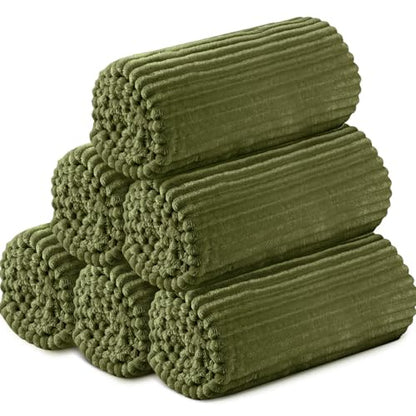 Buryeah 6 Pcs Flannel Throw Blanket Bulk 50 x 60 in Sleepover Blanket Outdoor Wedding Throw Lightweight, Oeko-tex Standard 100 Certified for Sofa Homeless Gifts (Army Green) - color: Army Green