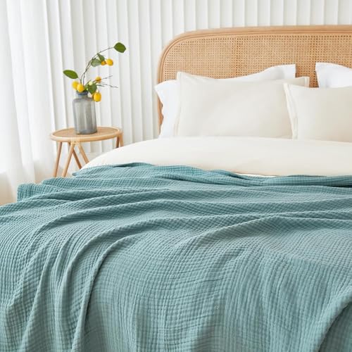 EMME Muslin Blankets for Adults Throw Blanket for Couch Breathable Gauze Soft Lightweight Airy Teal Queen 90" x 90" - color: 01 - Teal, size: Queen (90" x 90")