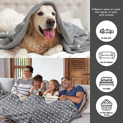 Personalized Dog Blanket, Customized Pet Blankets with Name Picture, Throw Blanket for Small Medium Large Dog Puppy Cat - color: D-grey