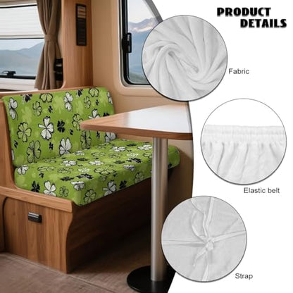 Green Shamrock Pattern 2 Pack RV Dinette Cushion Covers Breathable Camper Cushion Slipcover Replacement Non-Slip St. Patrick's Day Accessories for RV Camper Car Bench - color: Green Shamrock