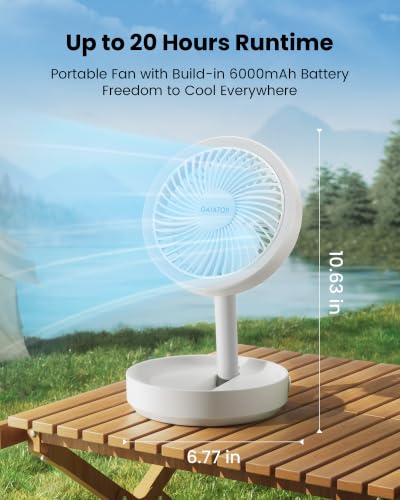 Gaiatop Foldable Small Desk Fan with LED Night Light, 6.8in Wireless 6000mAh Battery Powered Portable Fan USB Rechargeable, Bedroom Office Dorm Camping Travel Cruise Essentials, Gifts for Women Men - color: White