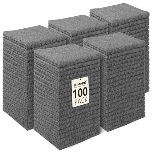 UNIMADE Washcloths Bulk - 100 Pack - Face Towels (12" x 12"), Highly Soft Wash Cloths and Hand Towels, Fast Drying Multi-Purpose Microfiber Cleansing Cloths for Bathroom, Hotel, Spa, and Salon - Grey - color: Grey, size: 100Pack