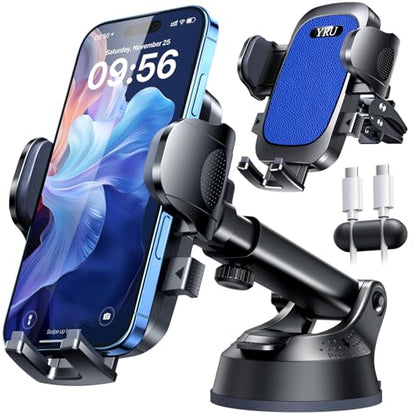 [True Upgrade for Safety] YRU Car Phone Holder Mount [Patent & Military-Grade]Dashboard Cell Phone Holder for Car Vent Windshield Phone Stand for iPhone 17 16 15 14 13 Pro Max Truck Samsung, Dark Blue - color: Dark Blue
