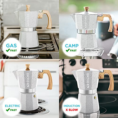 GROSCHE Milano Moka pot, Stovetop Espresso maker, Greca Coffee Maker, Stovetop coffee maker and espresso maker percolator (Grey, 6 cup) - color: Grey, size: 6 espresso cups