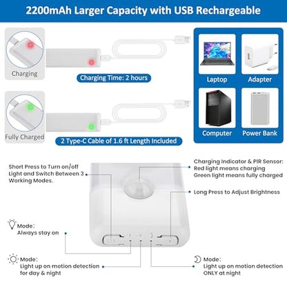 15.9 inch Motion Sensor Under Cabinet Lights, Magnetic Rechargeable Under Counter Closet Light, Wireless Night Light Bar Stick-On, Cool White, 2-Pack - color: Cool White, size: 15.9 inch