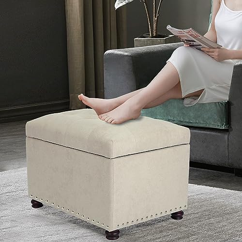 Joveco Storage Ottoman, 24" Fabric Rectangle Tufted Bench Foot Rest Stool for Living Room Bedroom, Beige - color: Beige