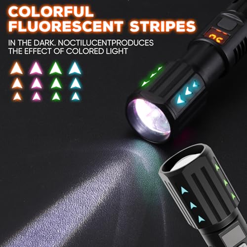 Rechargeable Flashlights with Side Light & Digital Power Display, Bright LED Flashlight with Warning Lights, 5 Modes & Waterproof for Emergency, Camping, Hiking and Home (Black - 2PCS) - color: Black - 2PCS
