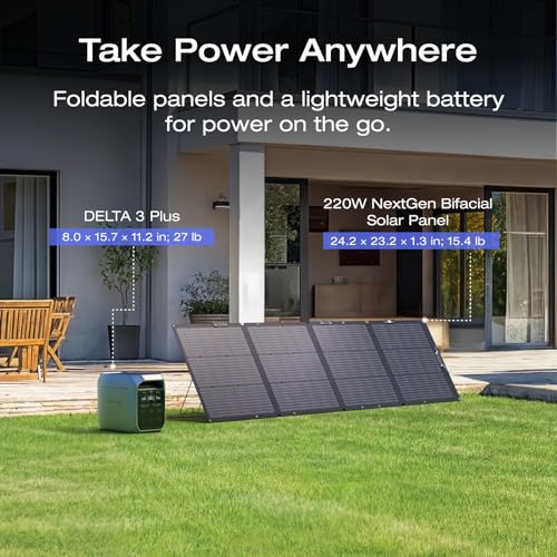 EF ECOFLOW Solar Generator DELTA 3 Plus with 220W Bifacial Solar Panel, 1000W Solar Input, LFP(LiFePO4) Battery, Portable Power Station for Home Backup Power, Camping & RVs - style: DELTA 3 Plus with 220W