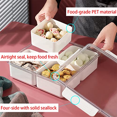 Divided Serving Tray with Lid for Veggie Charcuterie Container Portion Control Salad Keeper with 4 Removable Boxes Stackable Refrigerator Organizer Bins Food Storage Organizer Produce Saver - size: 1 Pack
