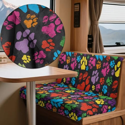 Dog Paw Print 2 Pcs RV Dinette Cushion Covers Comfortable Replacement Camper Cushion Slipcover Sofa Furniture Protector 1 Backrest Covers and 1 Bench Covers - color: Dog Paw